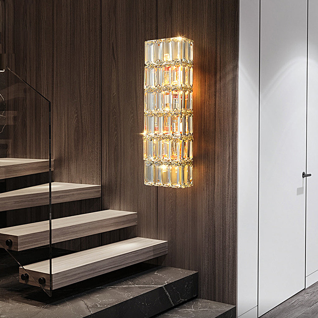 Luxury Crystal Three-Step Dimming Round Rectangular Wall Lamp