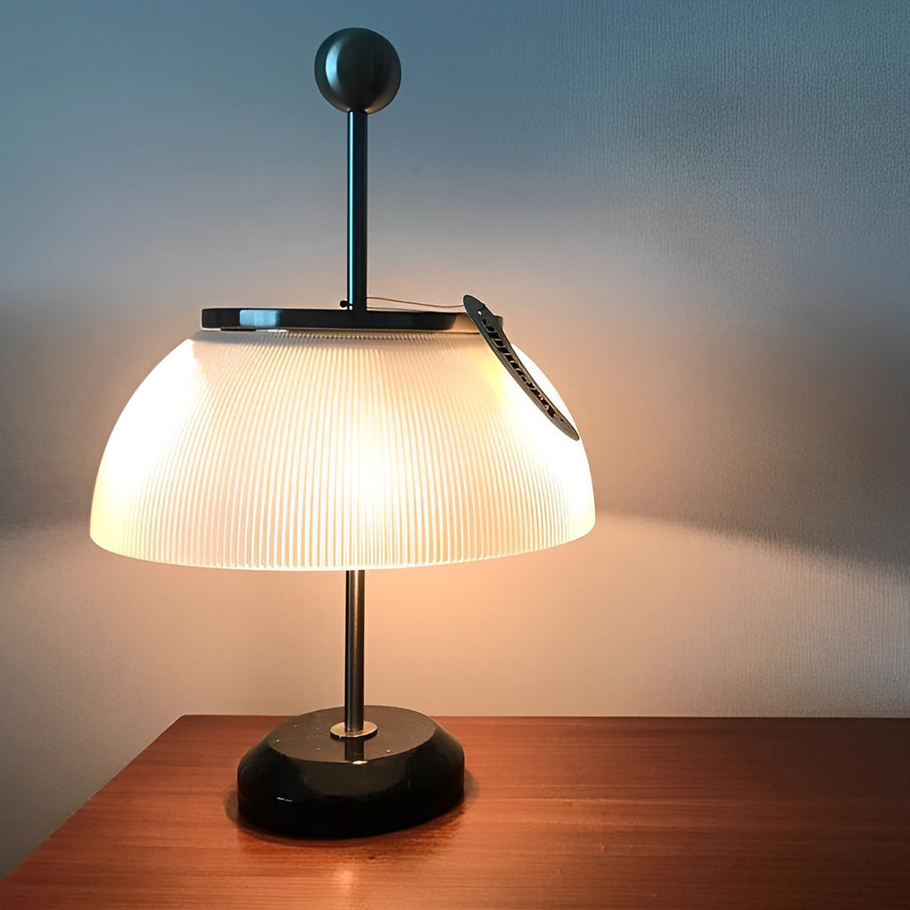 Ribbed Glass Bowl Table Lamps with Metal Italian Accents