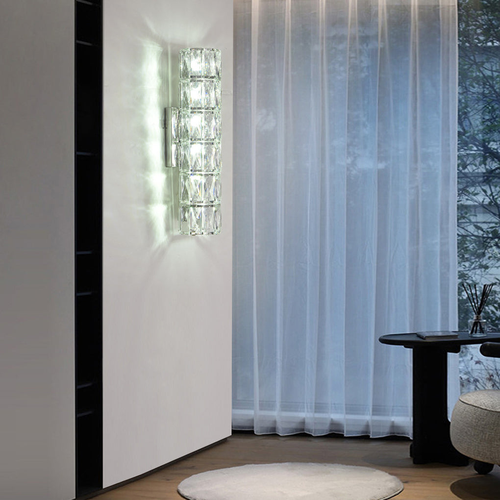 Modern LED Cylindrical Crystal Wall Sconce with Three-Step Dimming