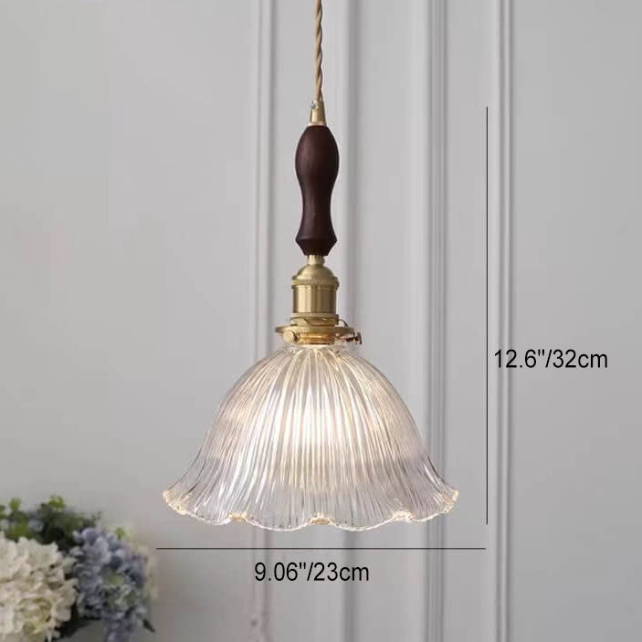 Copper & Walnut Glass Pendant Light