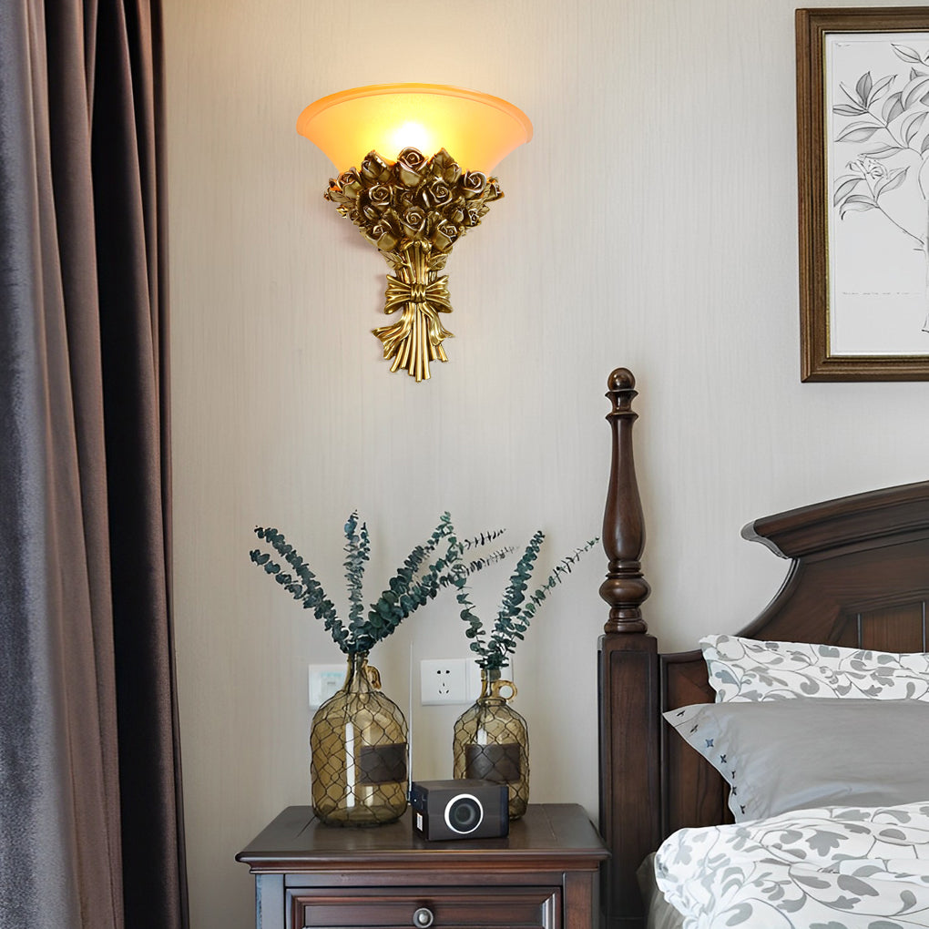European-Style Retro Resin Rose Wall Lamp