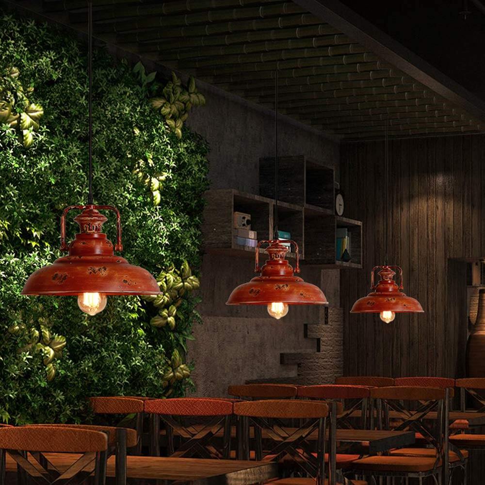 Vintage Red Rust Single Dome Pendant Light