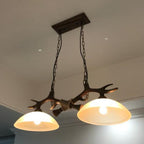 Vintage Antler Glass Bowl Chandelier
