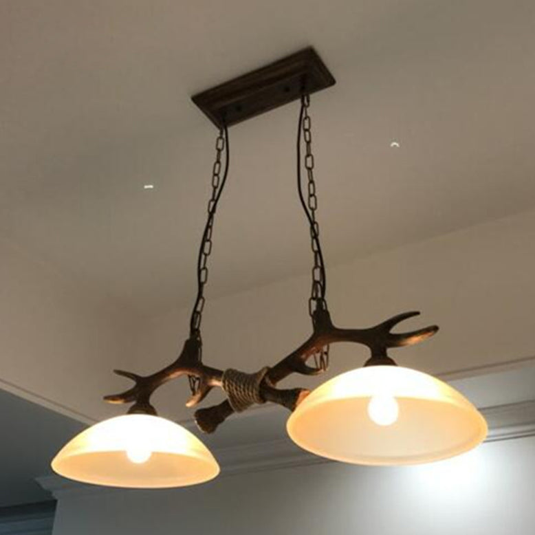 Vintage Antler Glass Bowl Chandelier