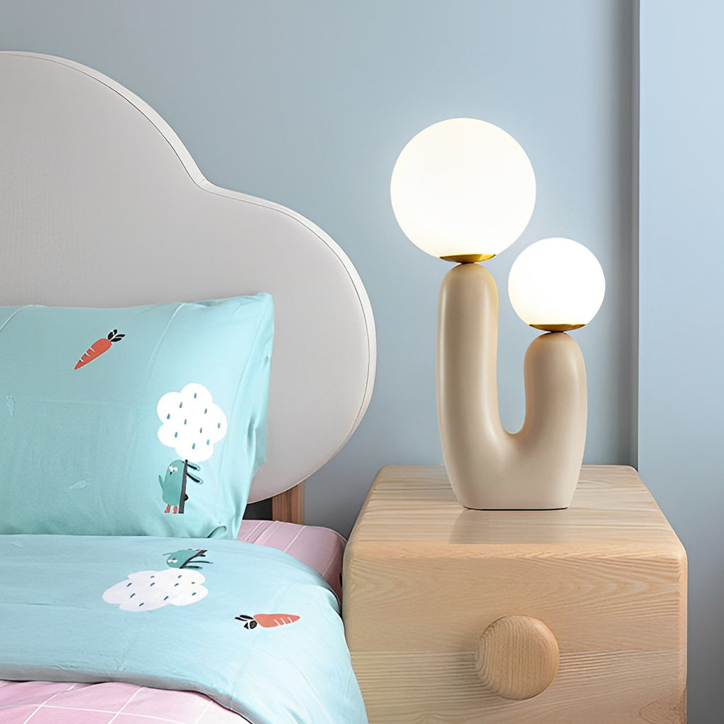 Beige Cactus LED Accent Table Lamp - 2-Light Modern Design