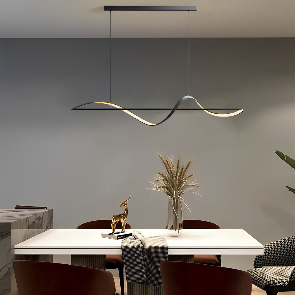 Modern Minimalist LED Copper Chandelier with Wave Design for Dining Rooms