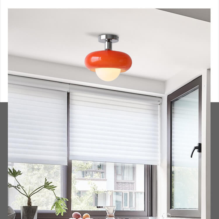 Contemporary Glass Egg Tart 1-Light Flush Mount Fixture
