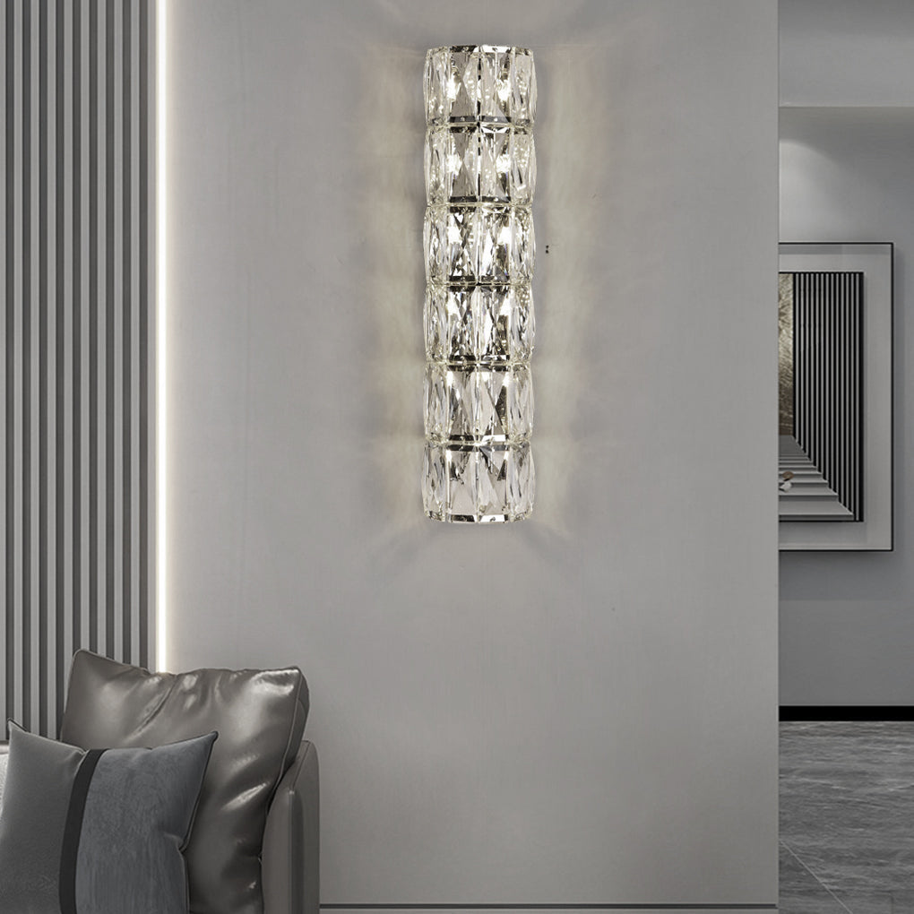 Modern LED Cylindrical Crystal Wall Sconce with Three-Step Dimming