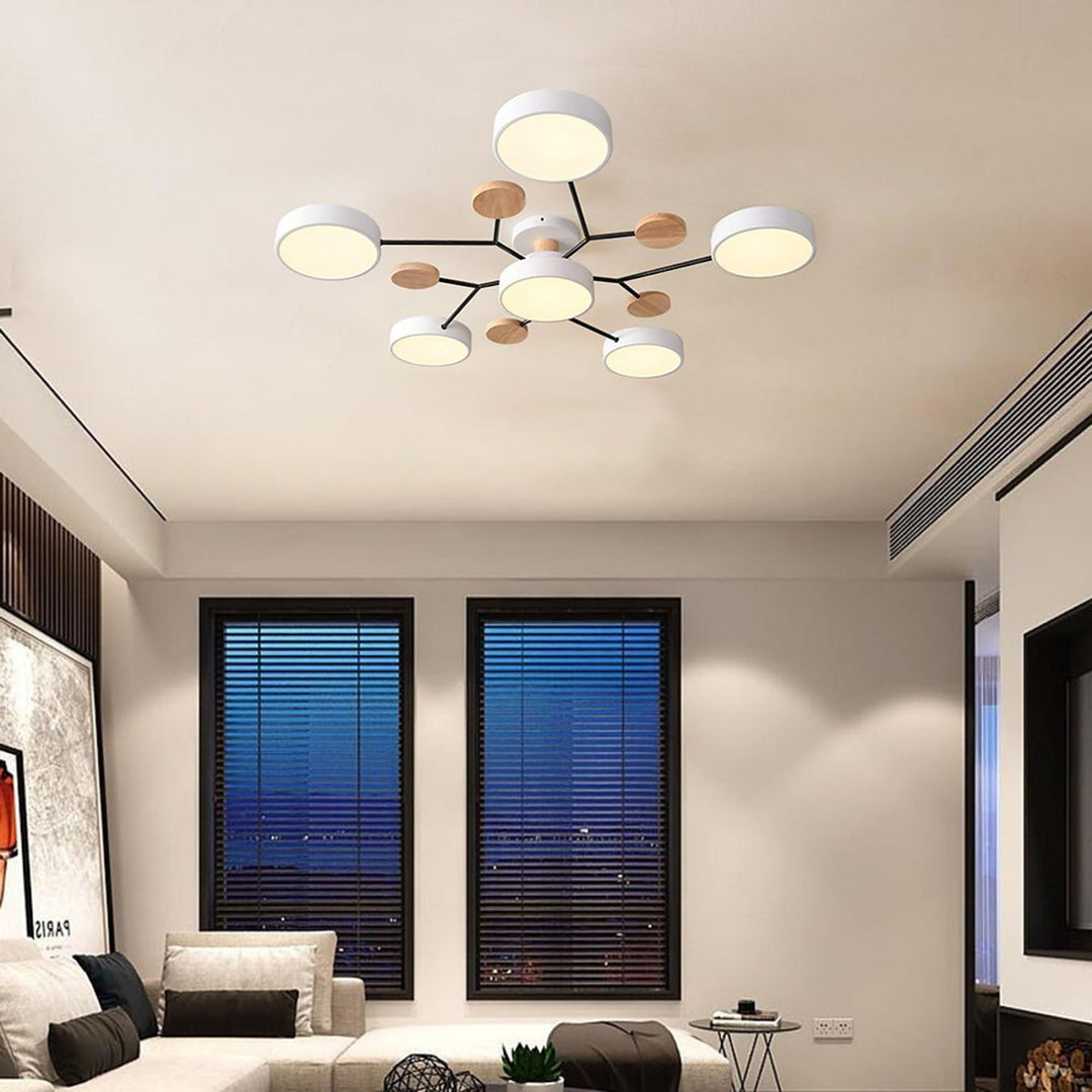 Sputnik Chandelier - Artistic Metal and Wood Ceiling Light for Kids' Rooms