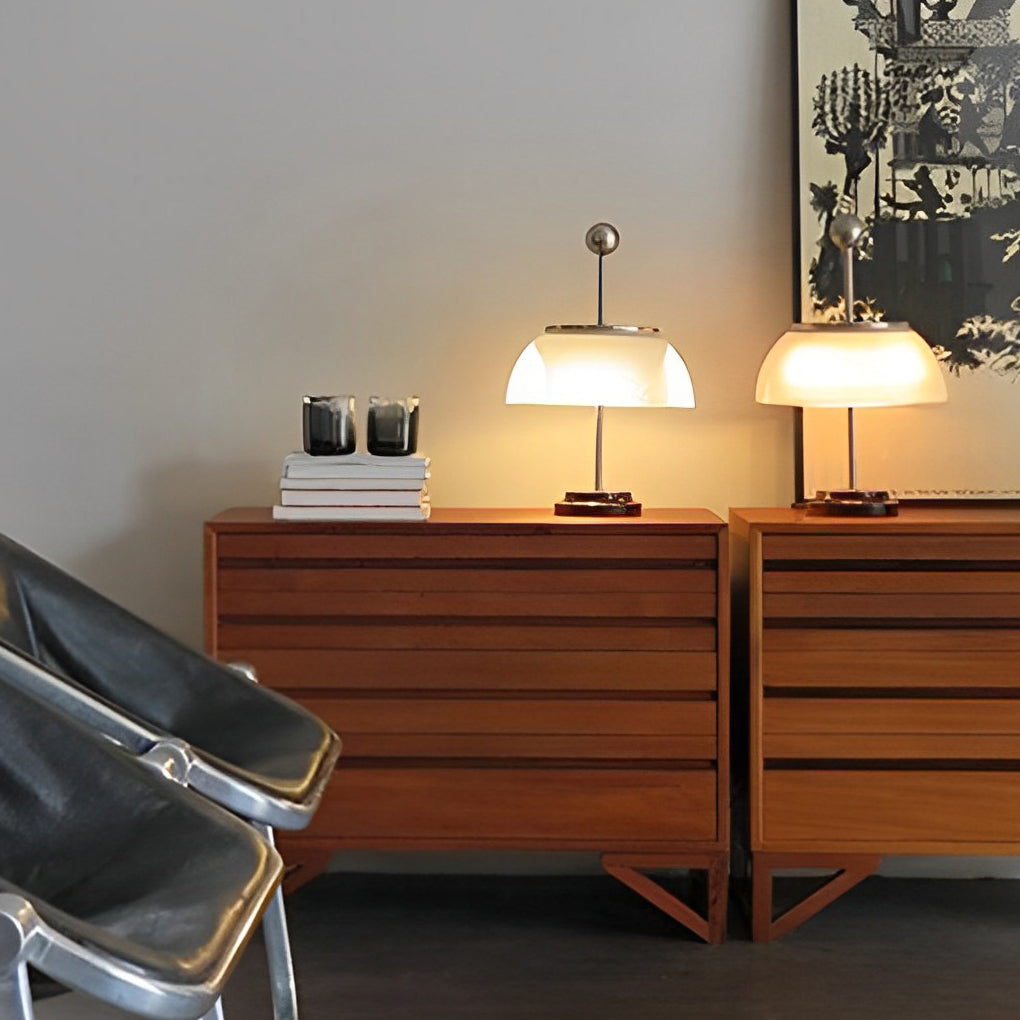 Ribbed Glass Bowl Table Lamps with Metal Italian Accents