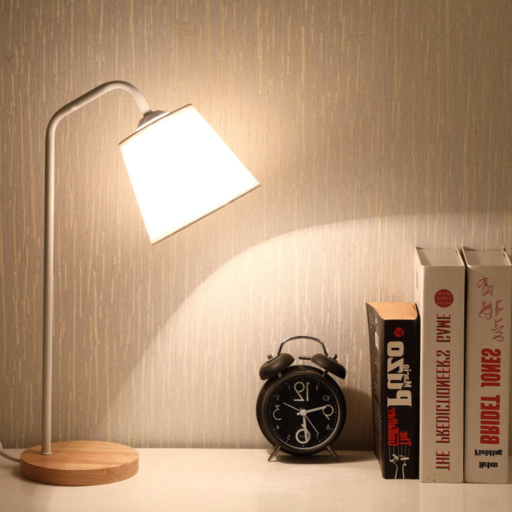 Minimalist Cone Linen Shade Table Lamp with Wood Base - 1-Light Design