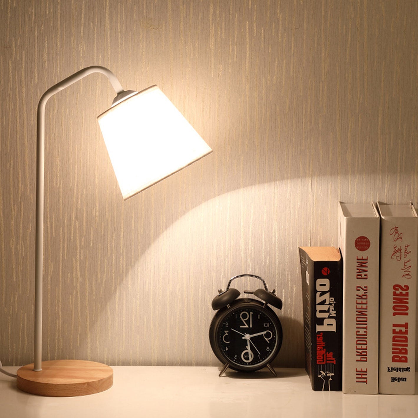 Minimalist Cone Linen Shade Table Lamp with Wood Base - 1-Light Design