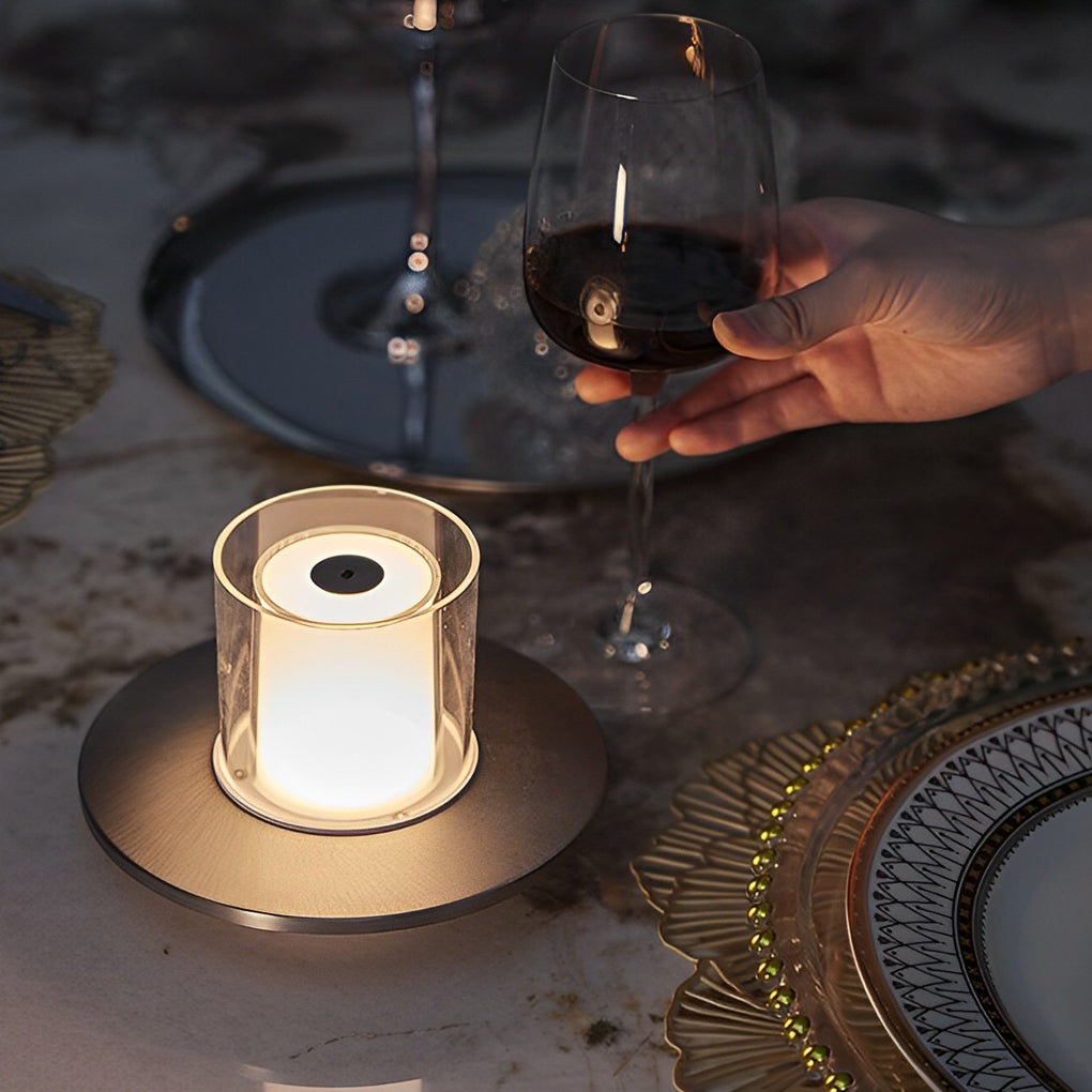 Stylish Cordless Cylinder Candle Lamp with Dish Base