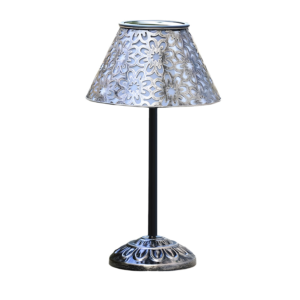 Premium Solar Silver Metal LED Outdoor Table Lamp - Waterproof Design