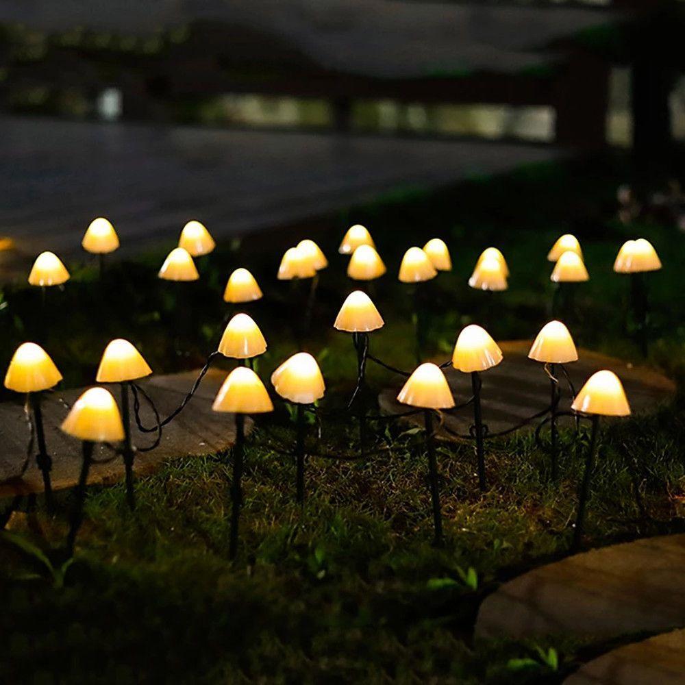 Premium Outdoor Mini Mushroom RGB Solar String Lights - 16.4 ft
