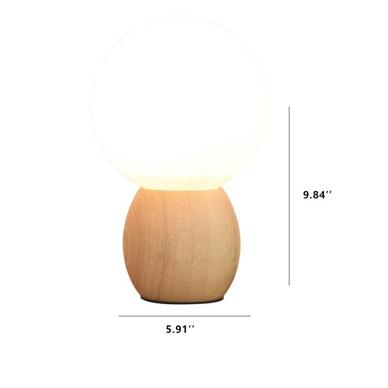 Nordic Solid Wood Milk White Glass Orb Table Lamp