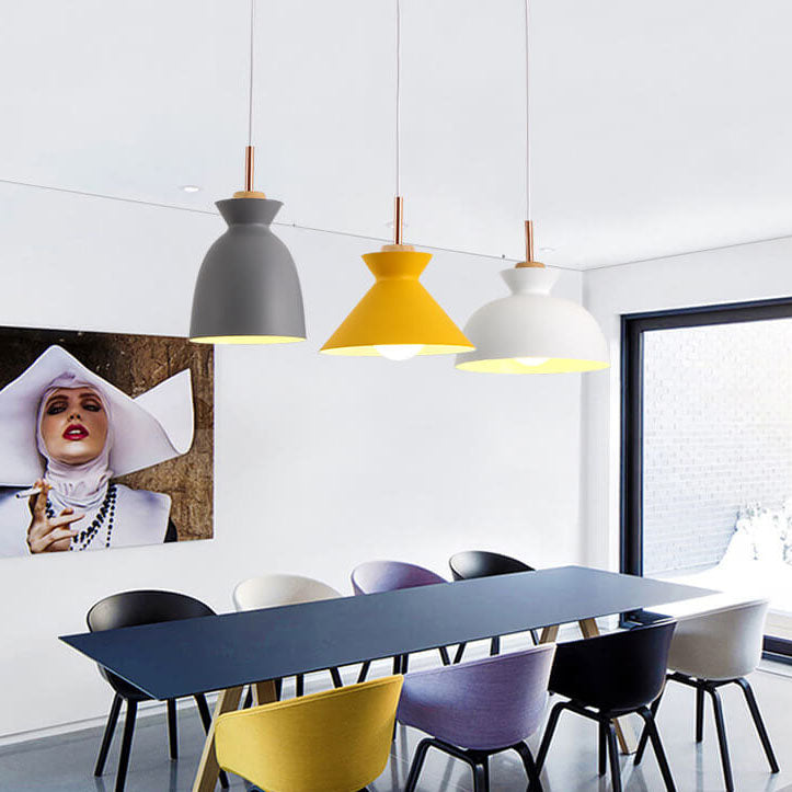 Oak & Iron Cone Pendant Light