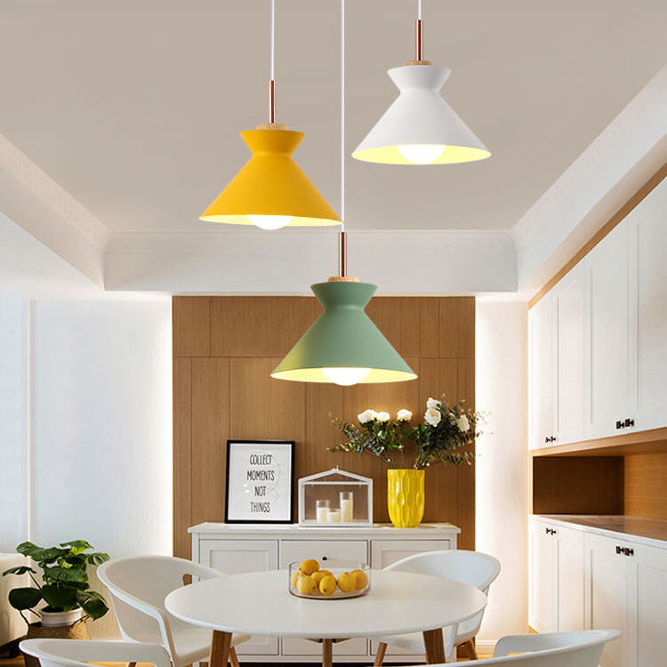 Oak & Iron Cone Pendant Light