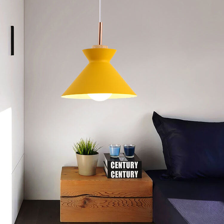Oak & Iron Cone Pendant Light