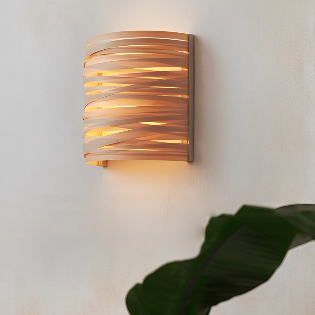 Handcrafted Semi-Cylindrical Wood Wall Lamp - Modern Decorative Atmosphere Light