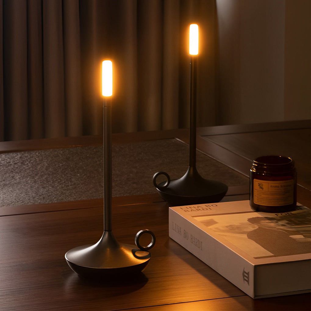 Minimalist Cordless LED Candle Wick Table Lamp