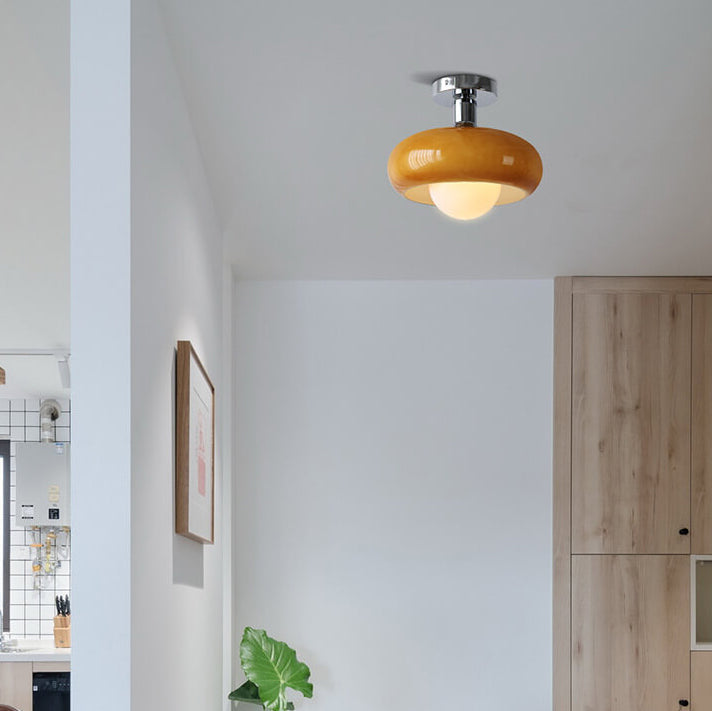 Contemporary Glass Egg Tart 1-Light Flush Mount Fixture