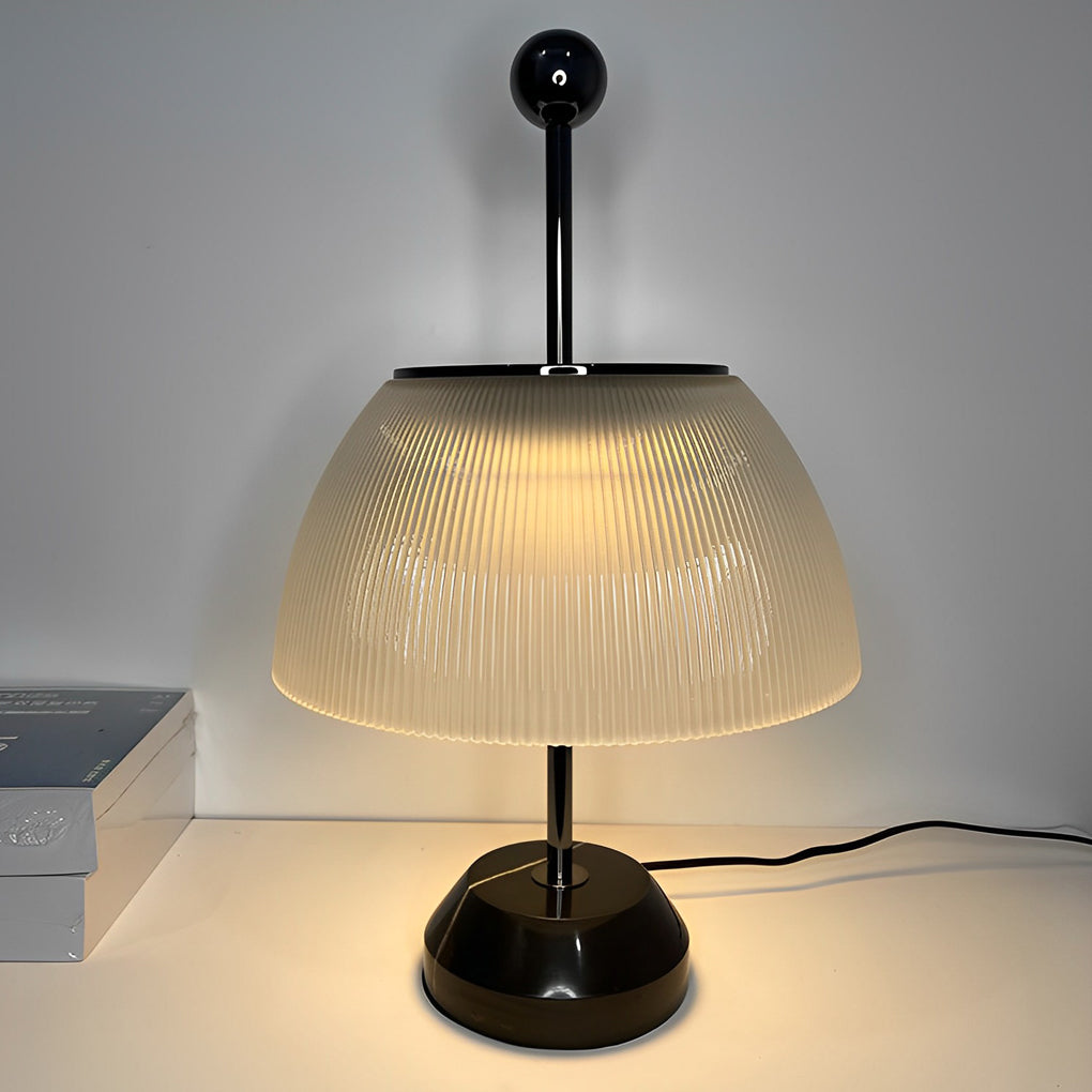 Ribbed Glass Bowl Table Lamps with Metal Italian Accents