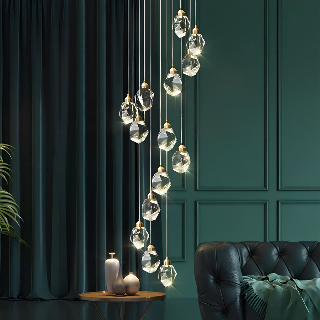 Modern Spiral Crystal Chandelier for High Ceilings