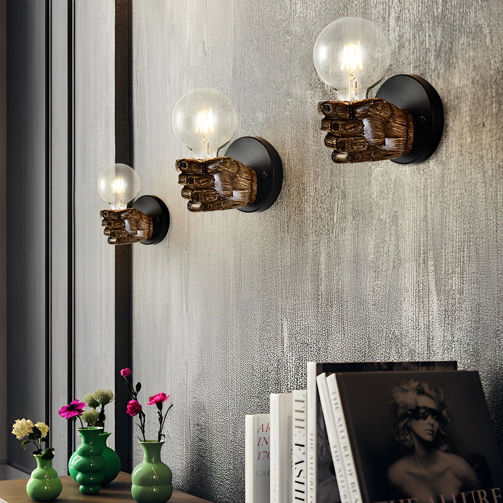 Retro Industrial Resin Hand Fist Wall Sconce Lamp