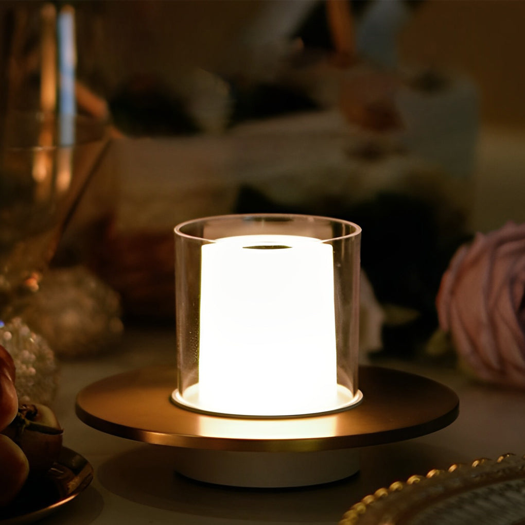 Stylish Cordless Cylinder Candle Lamp with Dish Base