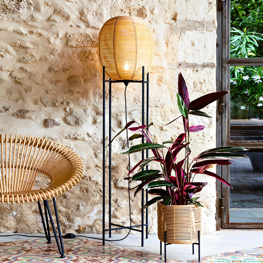 Boho Rattan and Metal Accent Floor Lamp