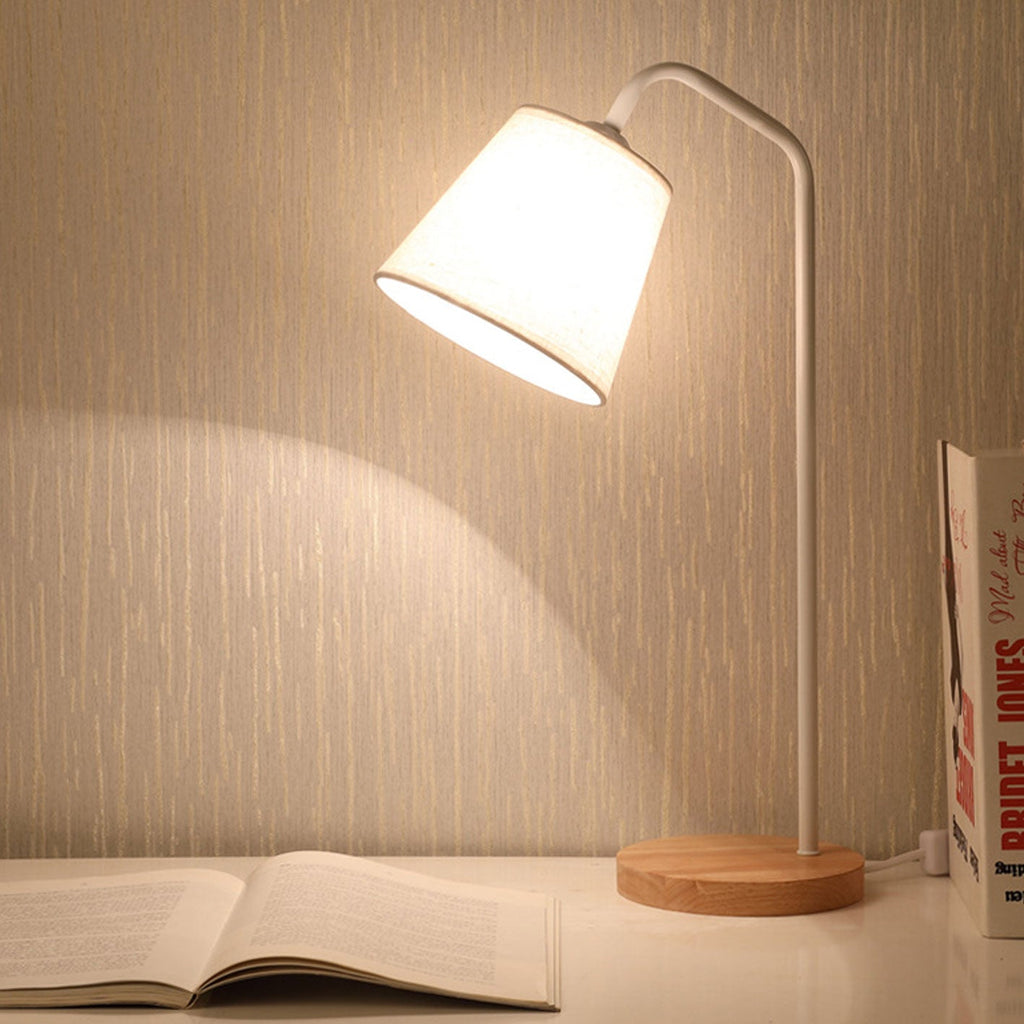 Minimalist Cone Linen Shade Table Lamp with Wood Base - 1-Light Design