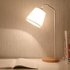 Minimalist Cone Linen Shade Table Lamp with Wood Base - 1-Light Design