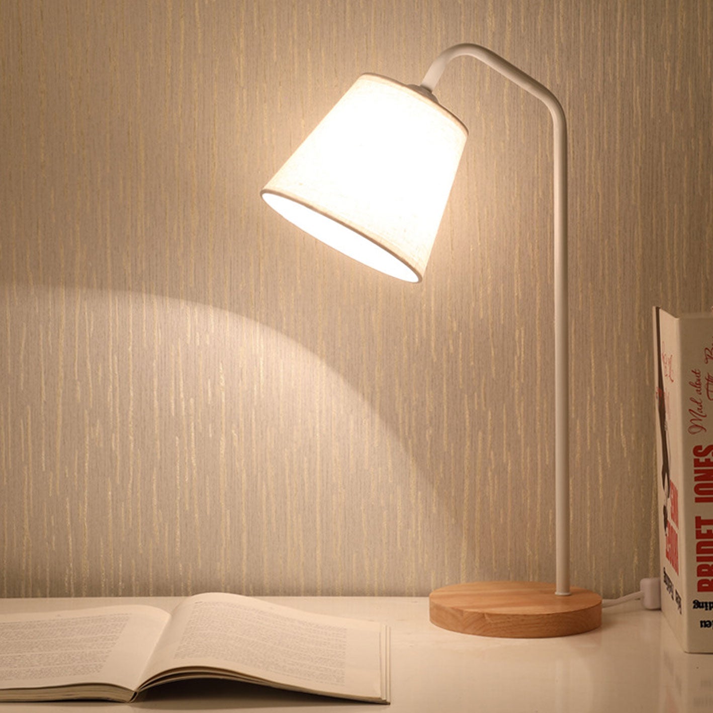 Minimalist Cone Linen Shade Table Lamp with Wood Base - 1-Light Design