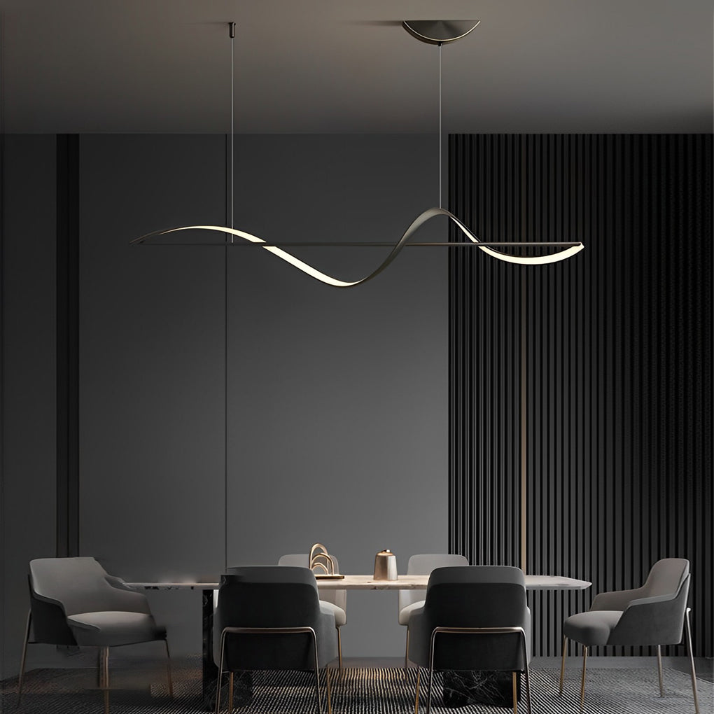 Modern Minimalist LED Copper Chandelier with Wave Design for Dining Rooms