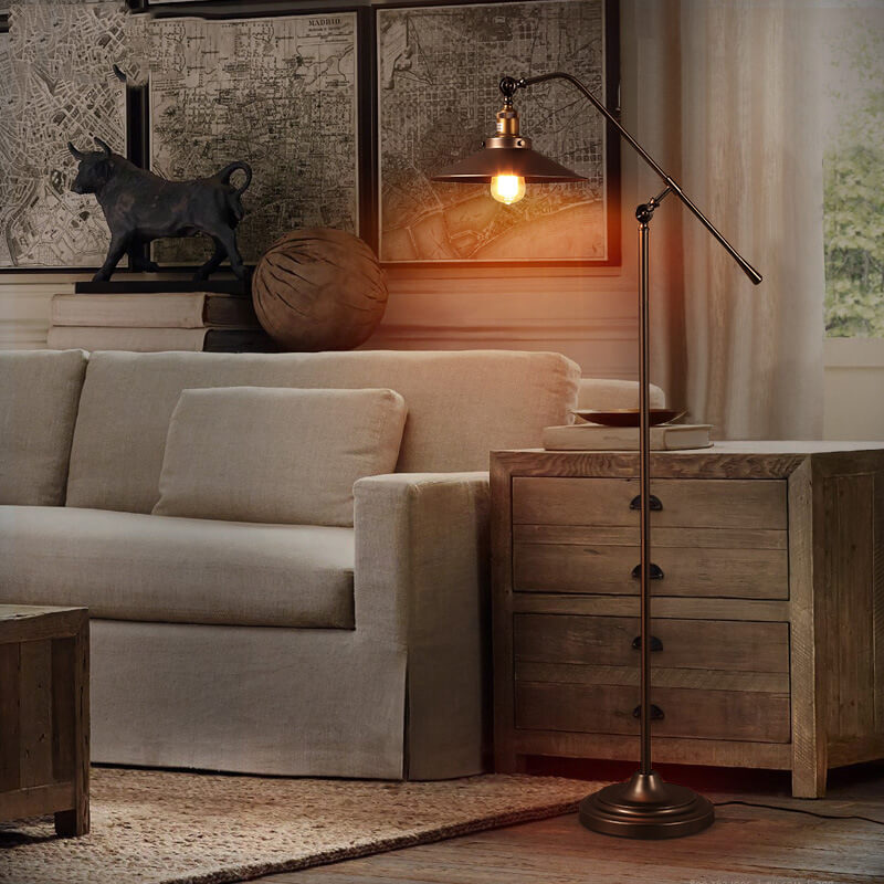 Premium Industrial Bronze 1-Light Floor Lamp with Adjustable Boom Arm