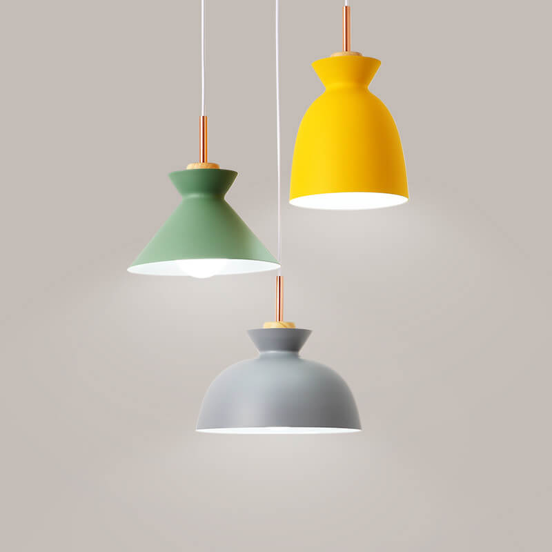 Oak & Iron Cone Pendant Light