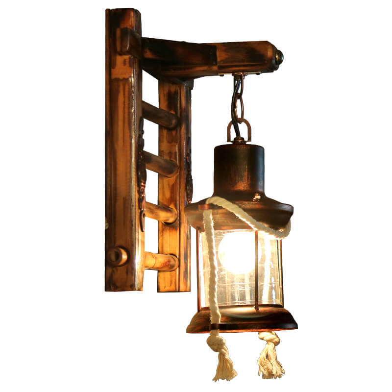 Premium Vintage Bamboo Weaving Kerosene Wall Sconce Lamp