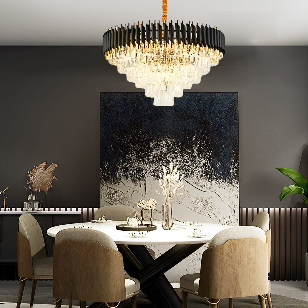 Luxury Round Oval Crystal Chandelier with Three-Step Dimming