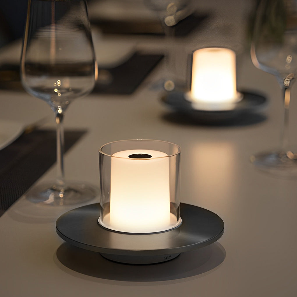 Stylish Cordless Cylinder Candle Lamp with Dish Base