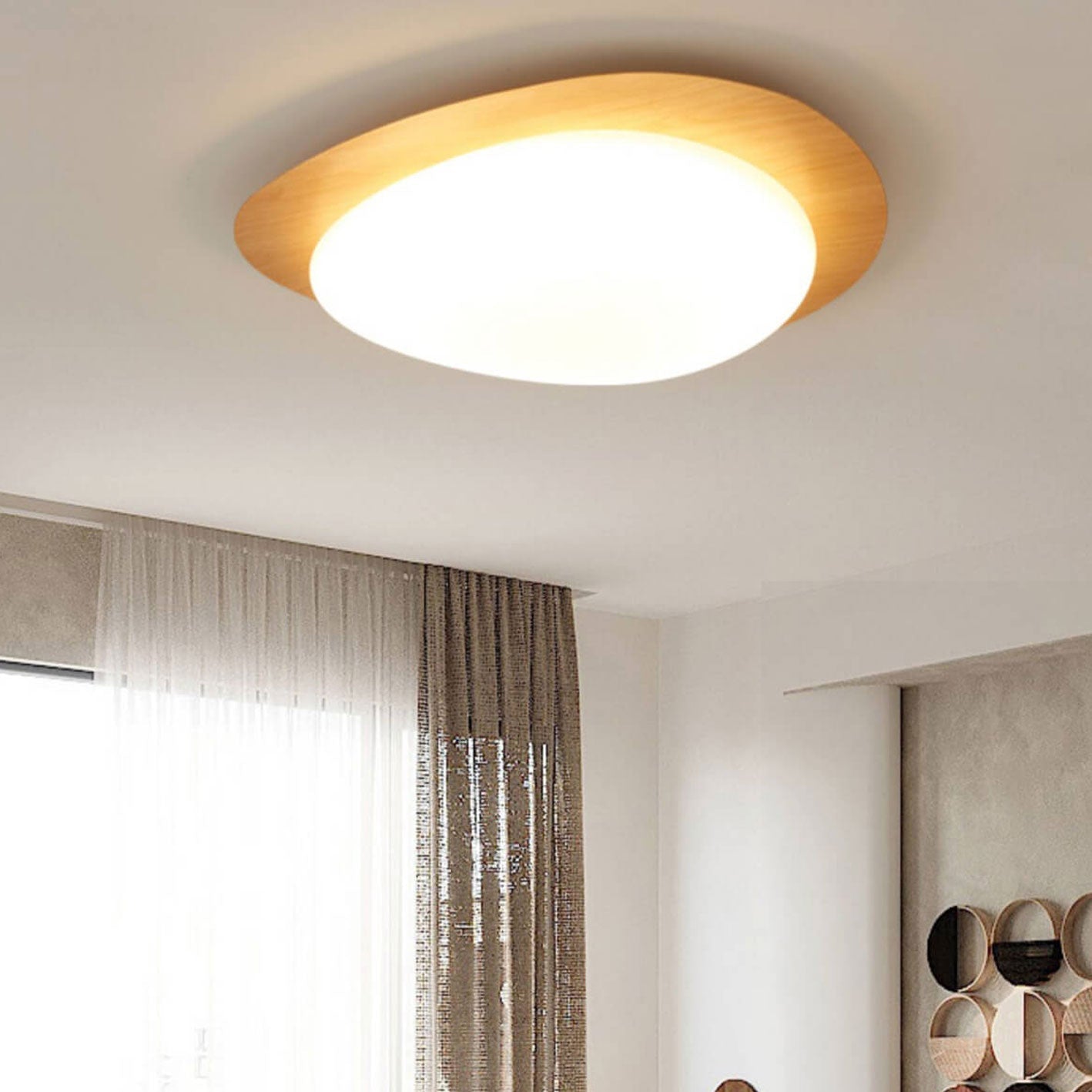 Nordic Wood Grain Pebble LED Flush Mount Ceiling Light