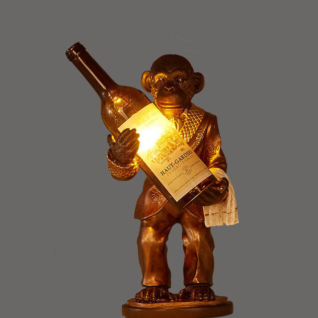 Vintage Monkey Resin Table Lamp with Wine Bottle Design - 1-Light Decor