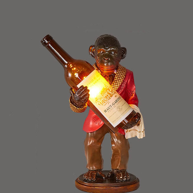 Vintage Monkey Resin Table Lamp with Wine Bottle Design - 1-Light Decor