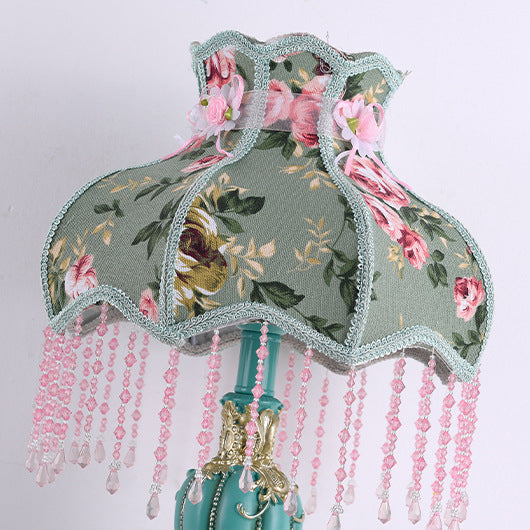 French Floral Round Fringe Table Lamp - 1-Light Resin Design for Bedroom