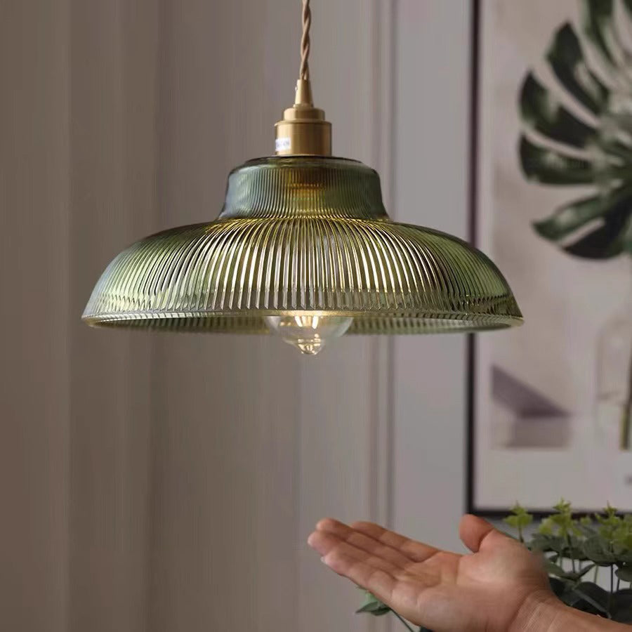 Nordic Stripe Glass Pendant Light - Brass, 1-Light Design for Living Room