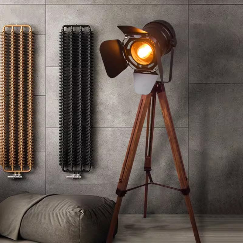 Modern Iron and Wood 1-Light Floor Lamp for Living Room