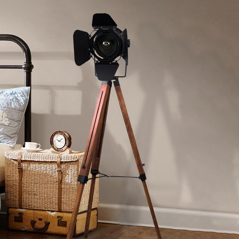 Modern Iron and Wood 1-Light Floor Lamp for Living Room