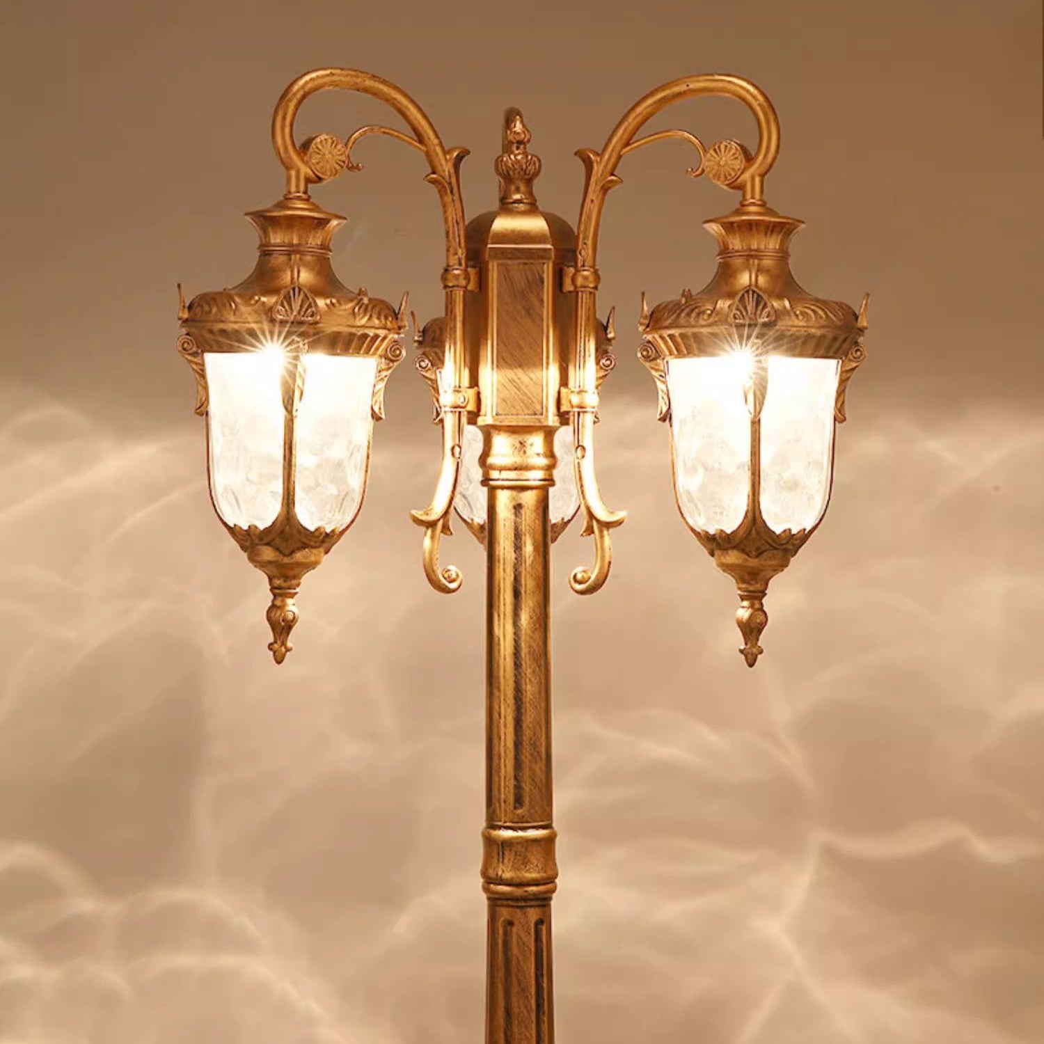 Elegant European Aluminum 3-Light Outdoor Post Lamp