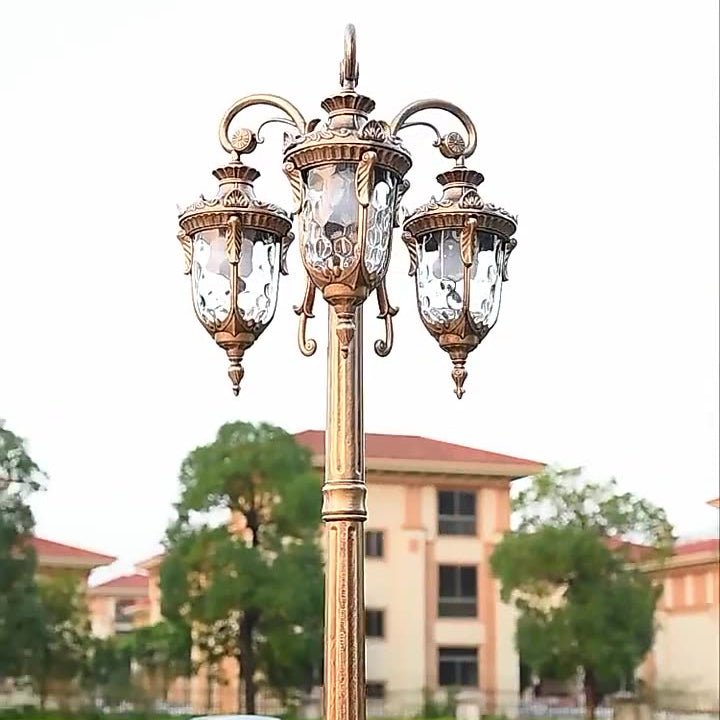 Elegant European Aluminum 3-Light Outdoor Post Lamp