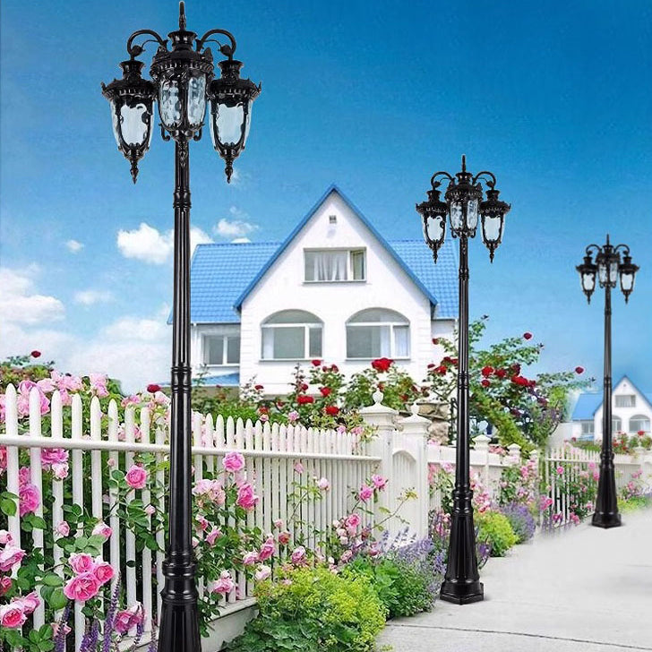 Elegant European Aluminum 3-Light Outdoor Post Lamp